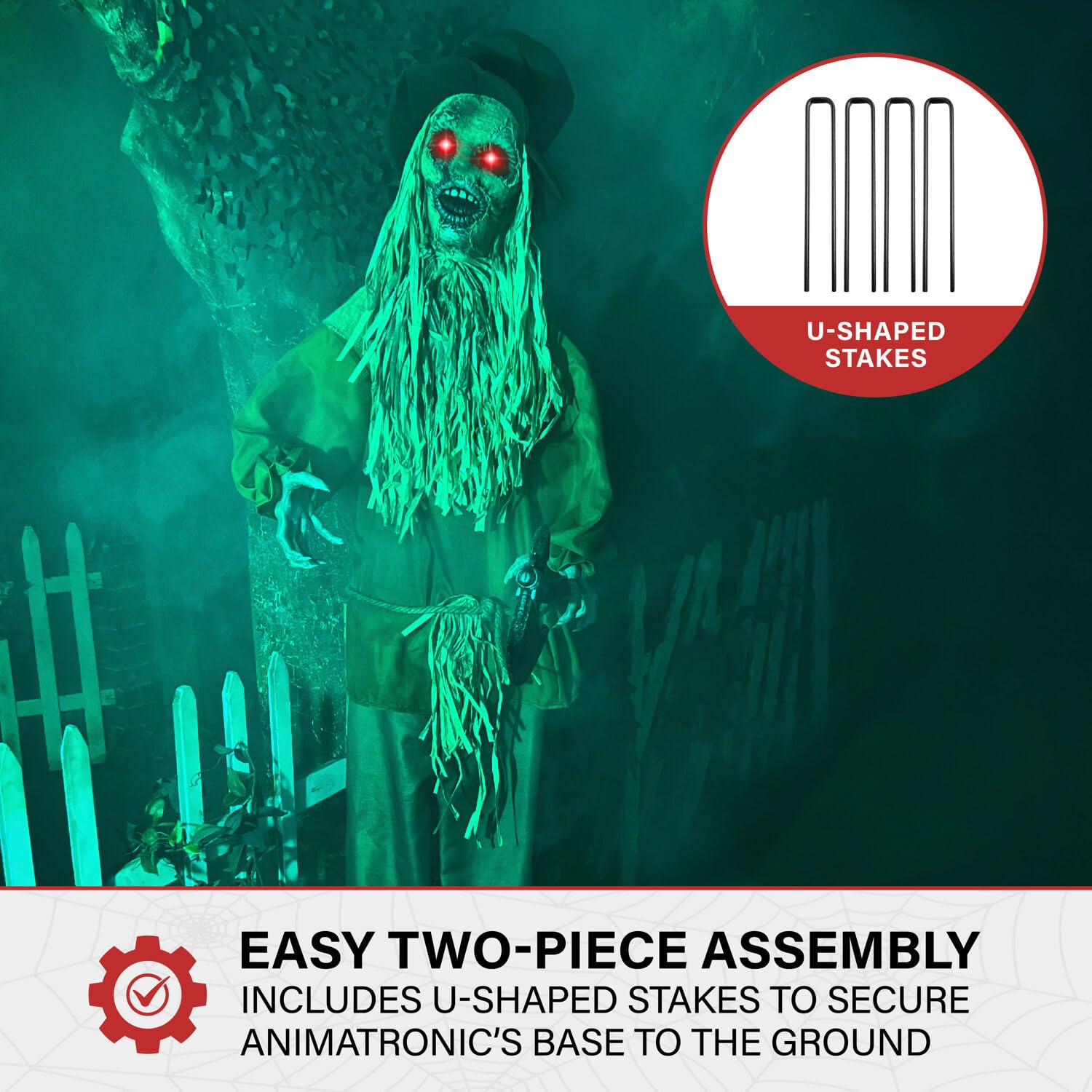 Haunted Hill Farm Lifesize Animatronic Scary Haunted Scarecrow with Touch Activated Lights and Sound, Battery-Operated Indoor or